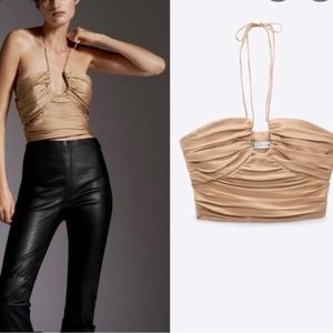 NWT ZARA GATHERED SATIN HALTER CROP TOP SIZE M